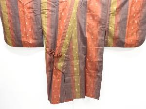 縞に井桁絣織り出し手織り紬ロング道中着